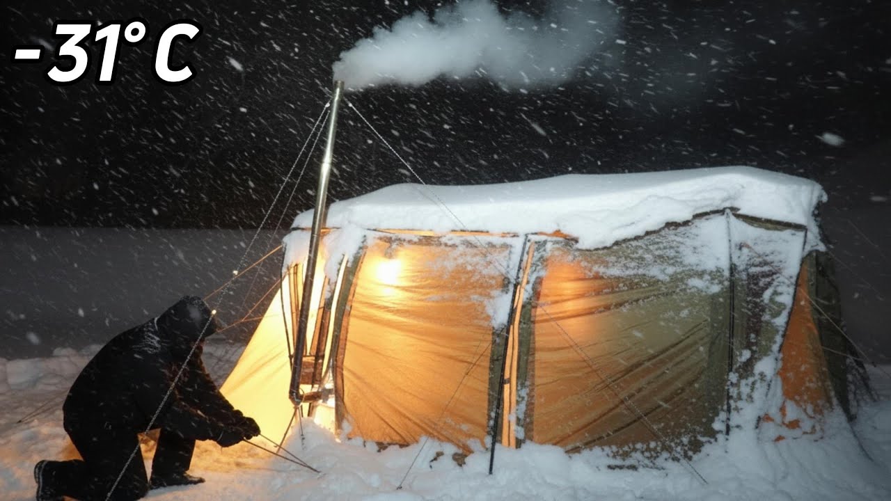 3 Day Solo Hot Tent Camping in -31°C Blizzard and Eating Premium Beef | Winter Camping