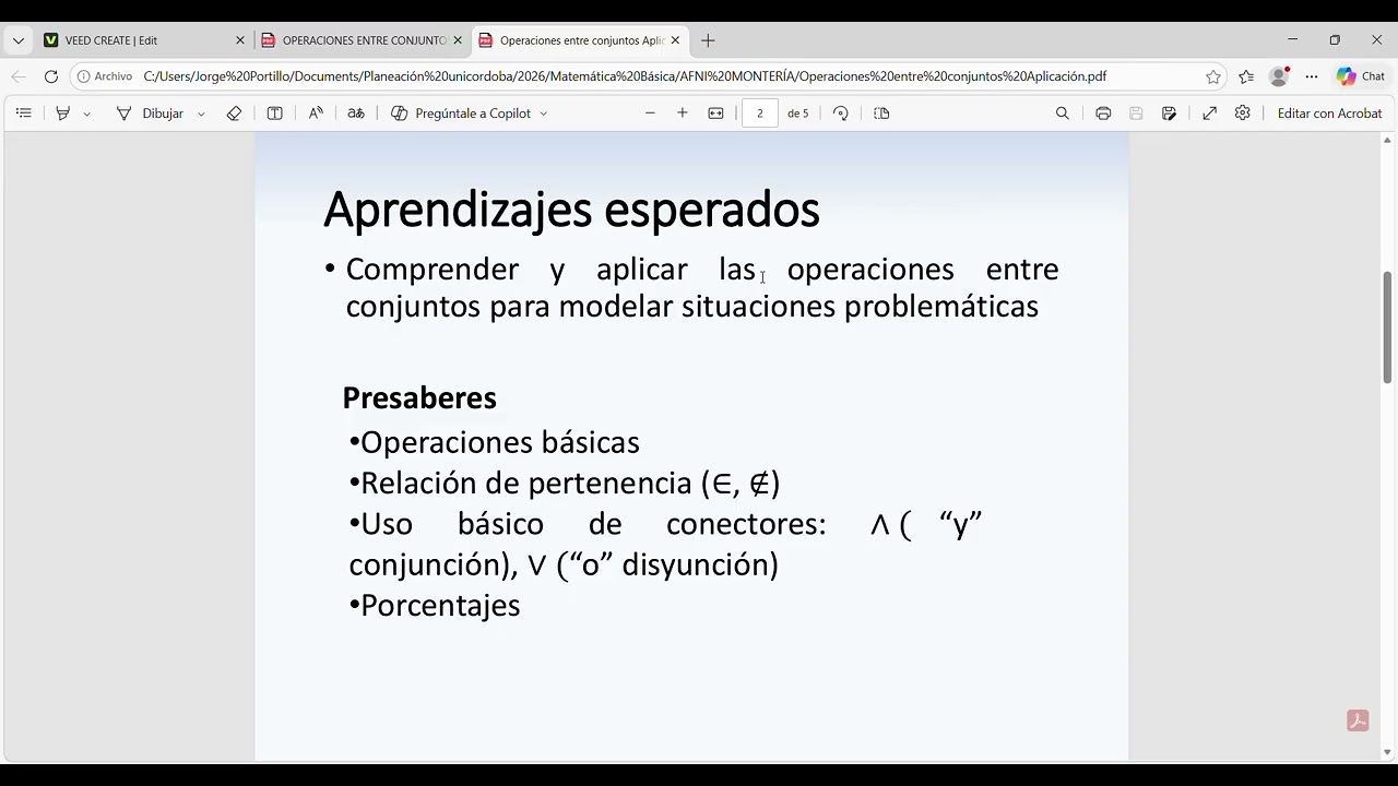 Operaciones entre conjuntos y aplicaciones