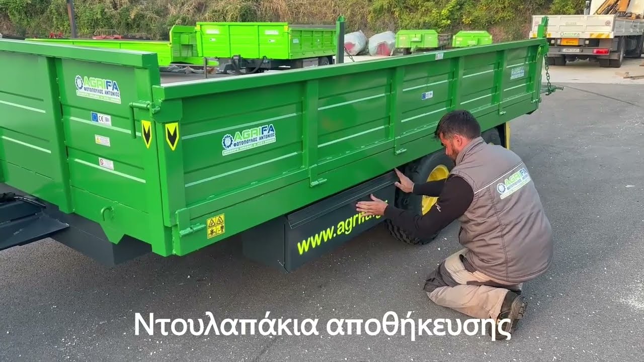 Ανατρεπόμενη πλατφόρμα μεταφοράς (βαγόνι) για παλετοκιβώτια, σάκους η χύμα ελιές. AGRIFA-ΦΩΤΟΠΟΥΛΟΣ