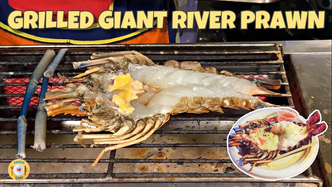 Grilled Giant River Prawn Shrimp with Cheese Cooking / Thai Street Food