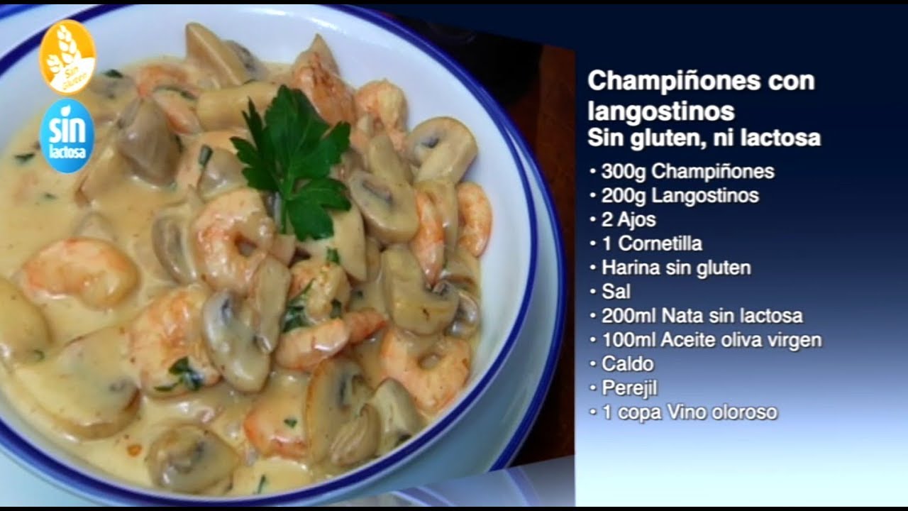 Receta de Champiñones con langostinos sin gluten y sin kactosa, como se hace