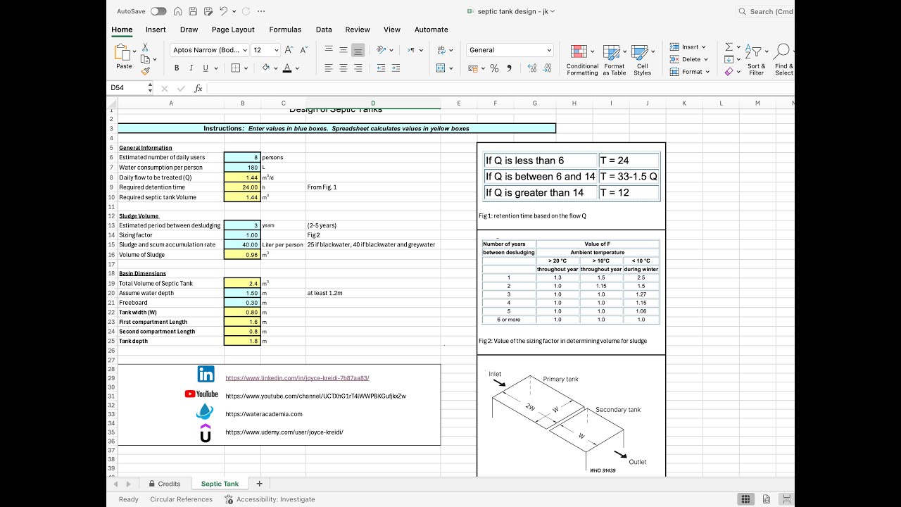 Free Excel Spreadsheet for Septic Tank Design | Full Walkthrough