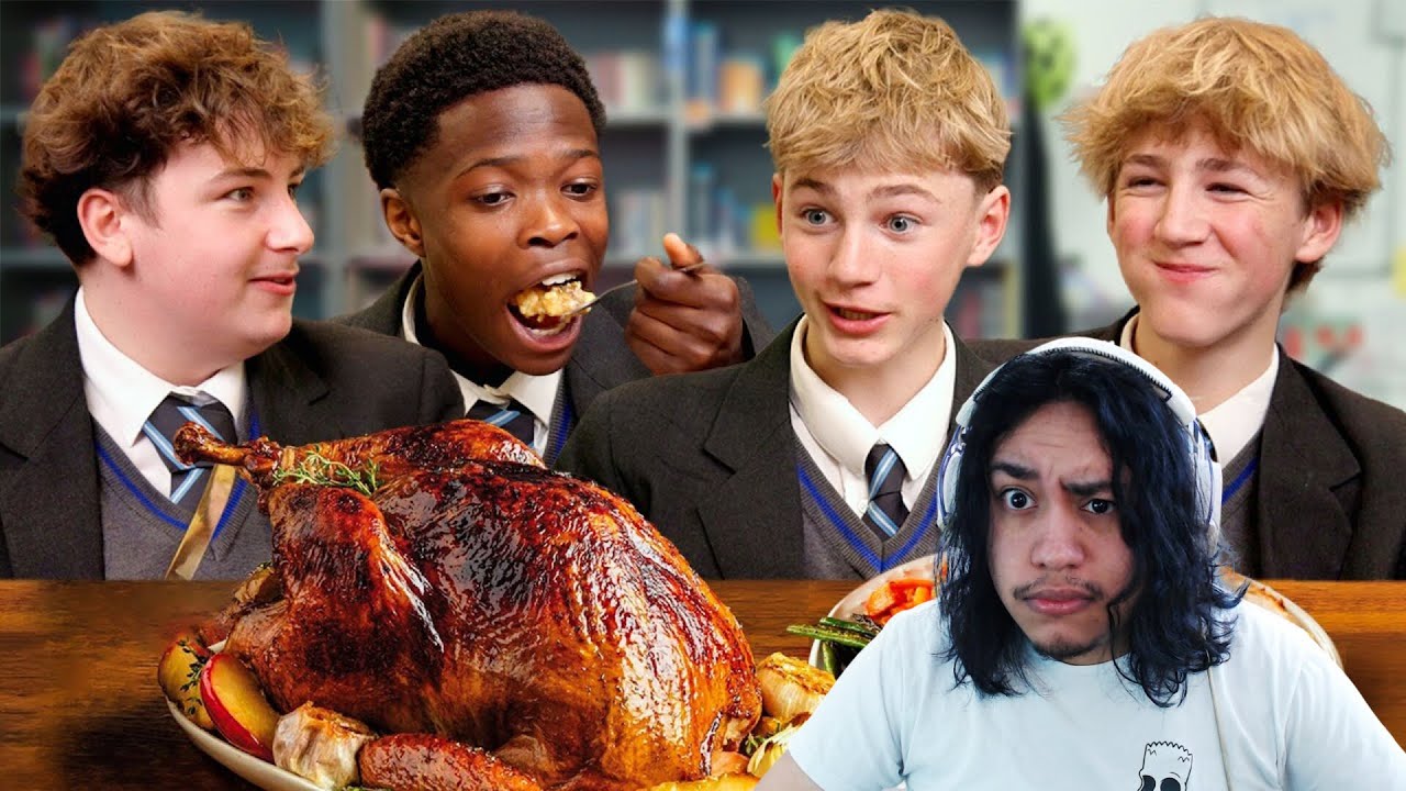 They Think Green = Yuck, I Agree | British Highschoolers try FULL Thanksgiving Dinner!