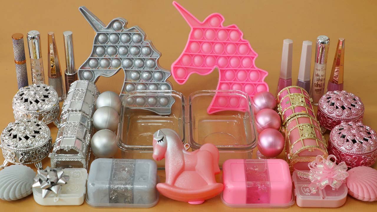 Mixing”Silver VS Pink” Eyeshadow and Makeup,parts,glitter Into Slime!Satisfying Slime Video!★ASMR★