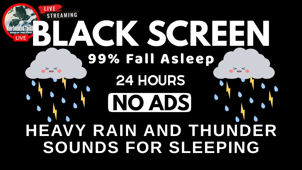 🔴 Heavy Rain and Thunder Sounds for Sleeping - Black Screen | Deep Thunderstorm Sleep Live