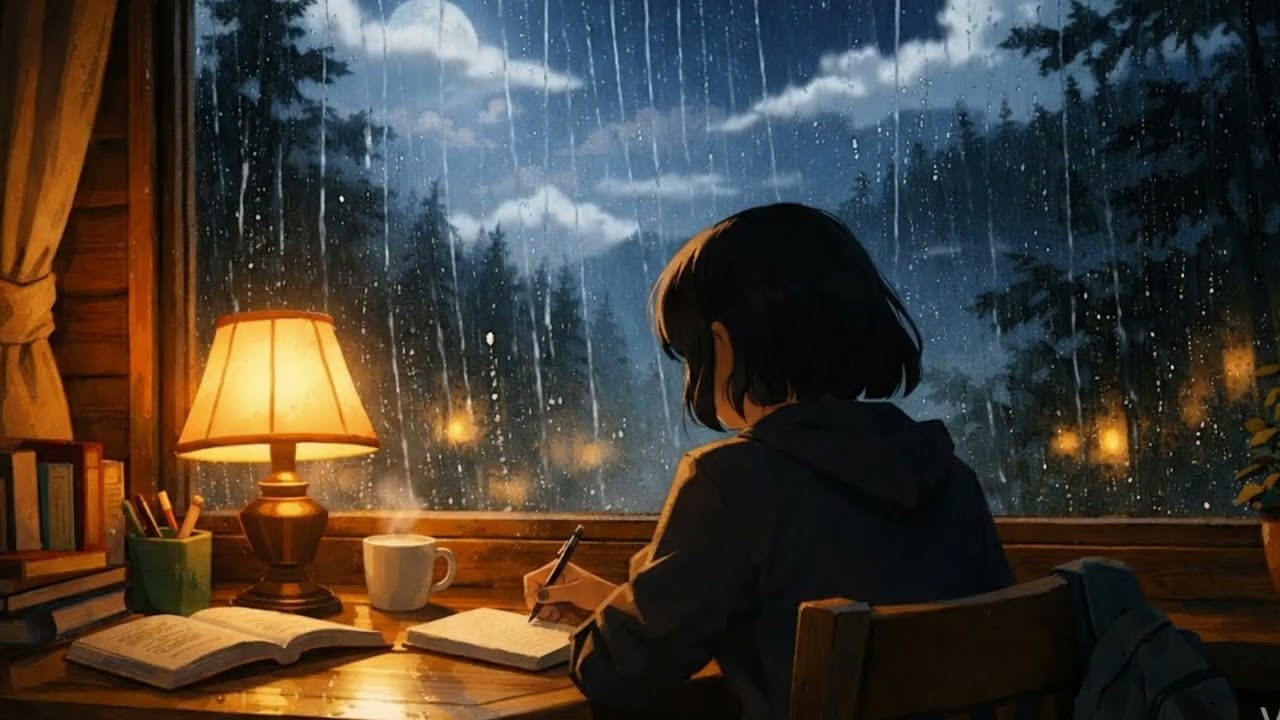 Ghibli Vibes Piano 🌙 Deep Focus Study Music with Soft Rain | Peaceful Night Cabin