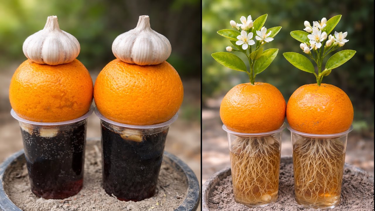Grow Orange Plant from Orange Fruit Using Garlic | Fast Rooting Method 