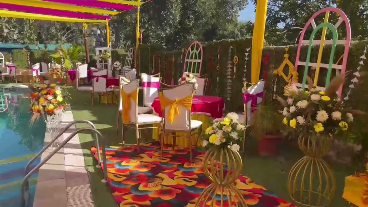 Haldi Ceremony by the Pool  Beautiful Stage Decoration by Wed Stay