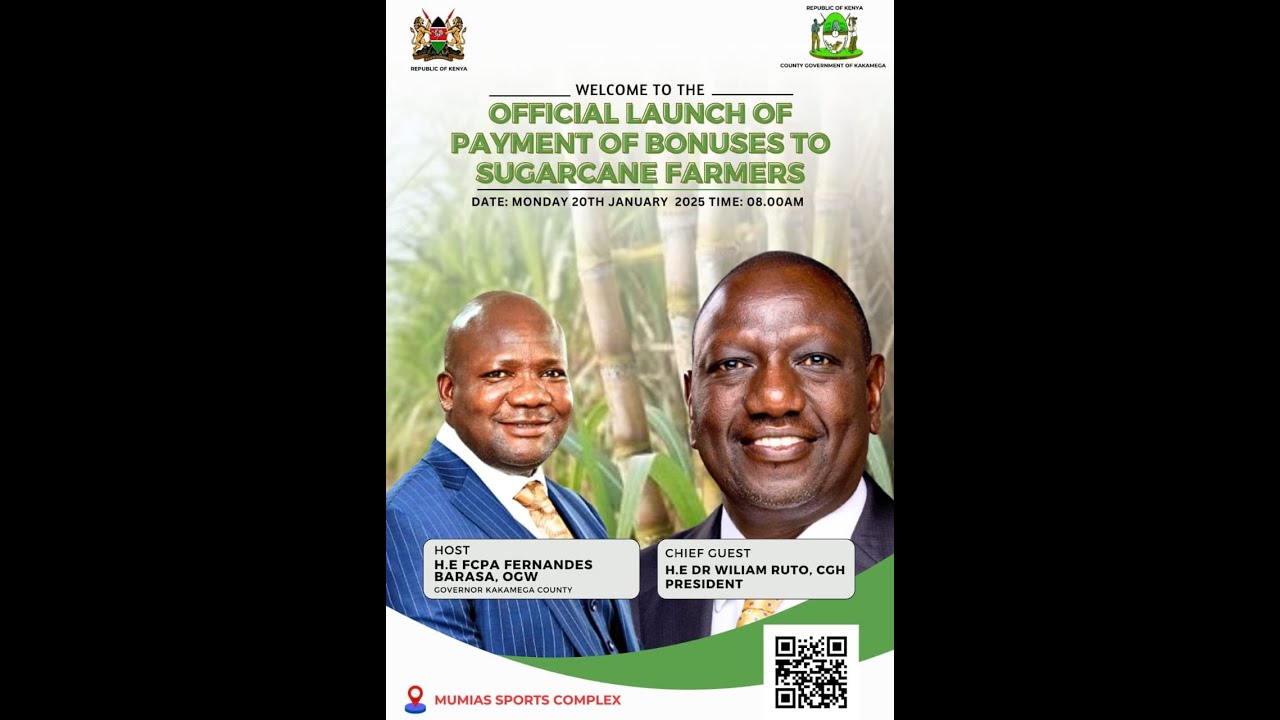 OFFICIAL LAUNCH OF PAYMENT OF BONUSES TO SUGARCANE FARMERS, MUMIAS SUGAR COMPANY, KAKAMEGA COUNTY.