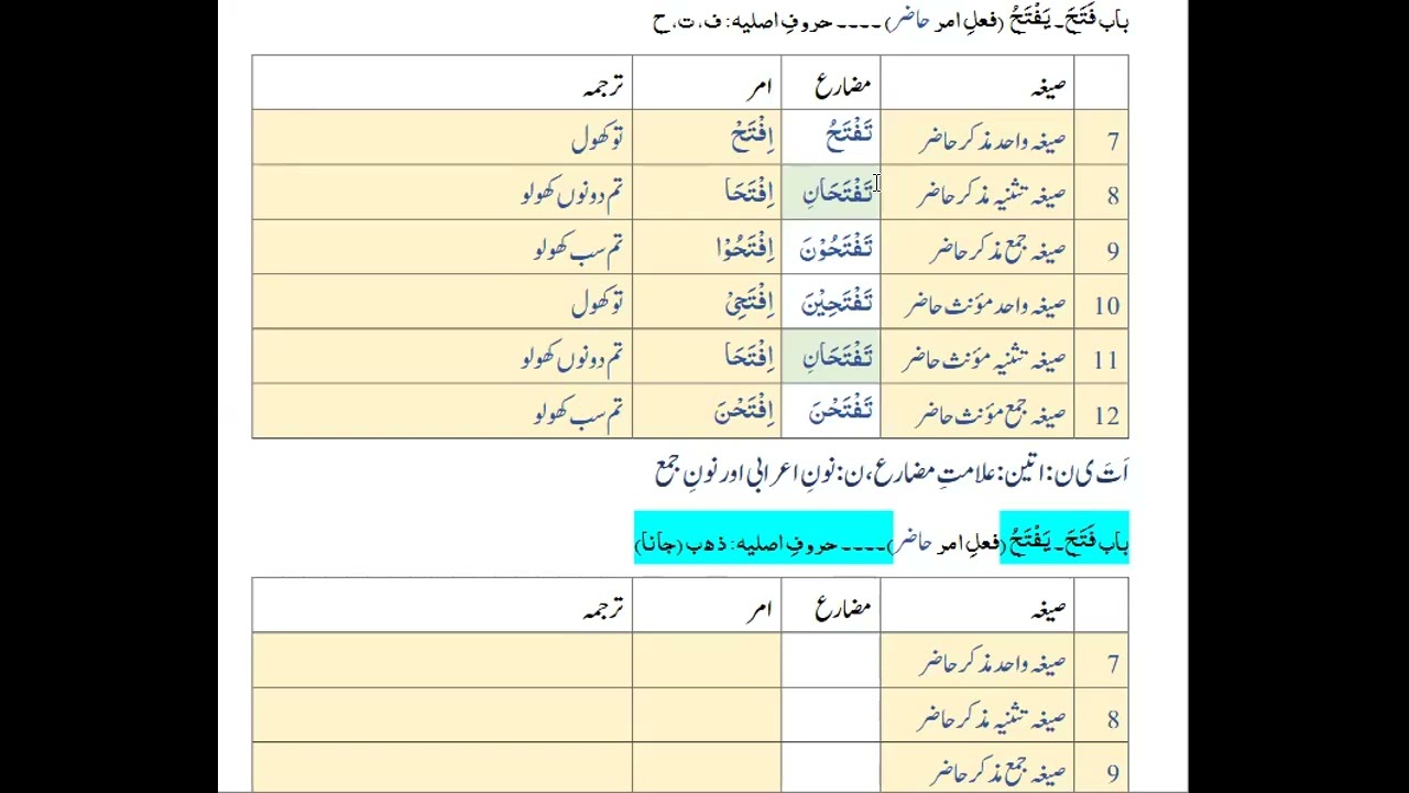 علم صرف ( فعل امر حاضر کی گردان)