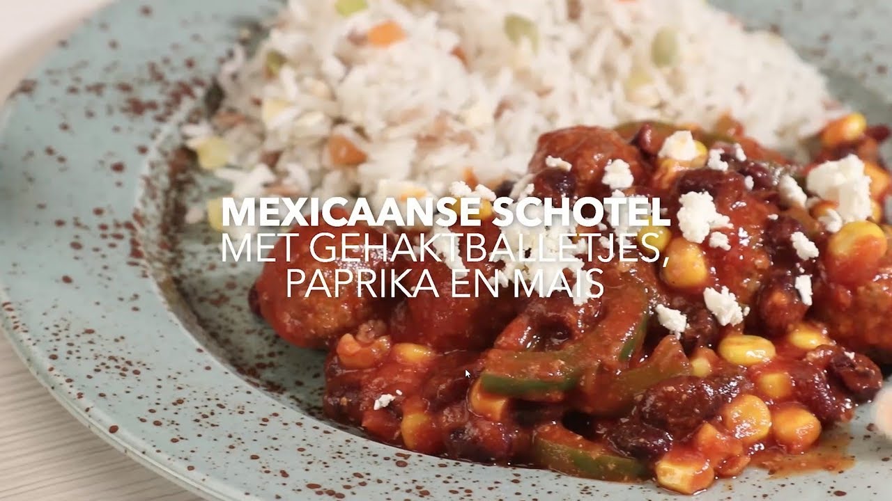 Mexicaanse schotel met gehaktballetjes, paprika en mais