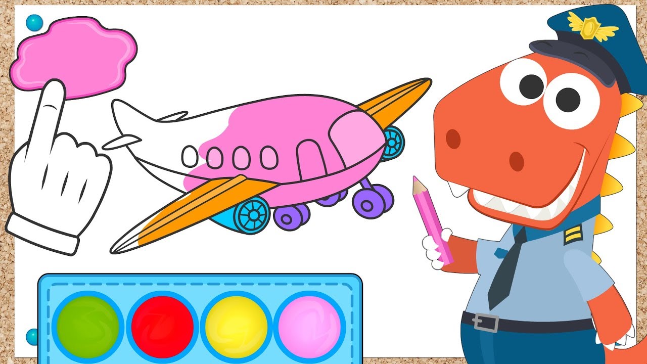 Aprende con Eddie a colorear un avión 🛫 Eddie el dinosaurio aprende coloreando