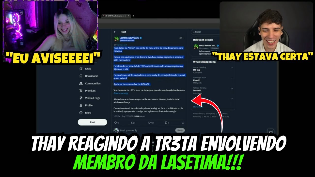 THAY REAGINDO A TR3TA DO MEMBRO DA LASETIMA!!!