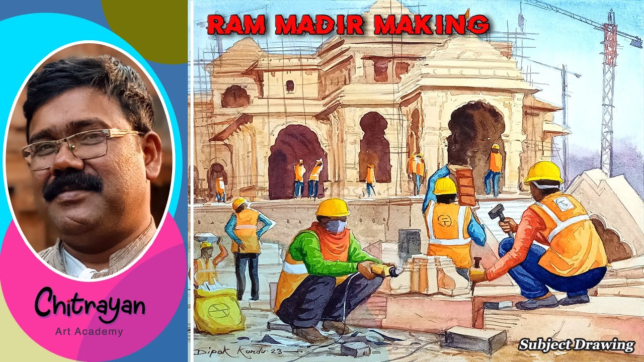 | Ram Mandir Drawing With Watercolor | Ram Mandir Making Drawing | Ram Mandir Drawing Step By Step |