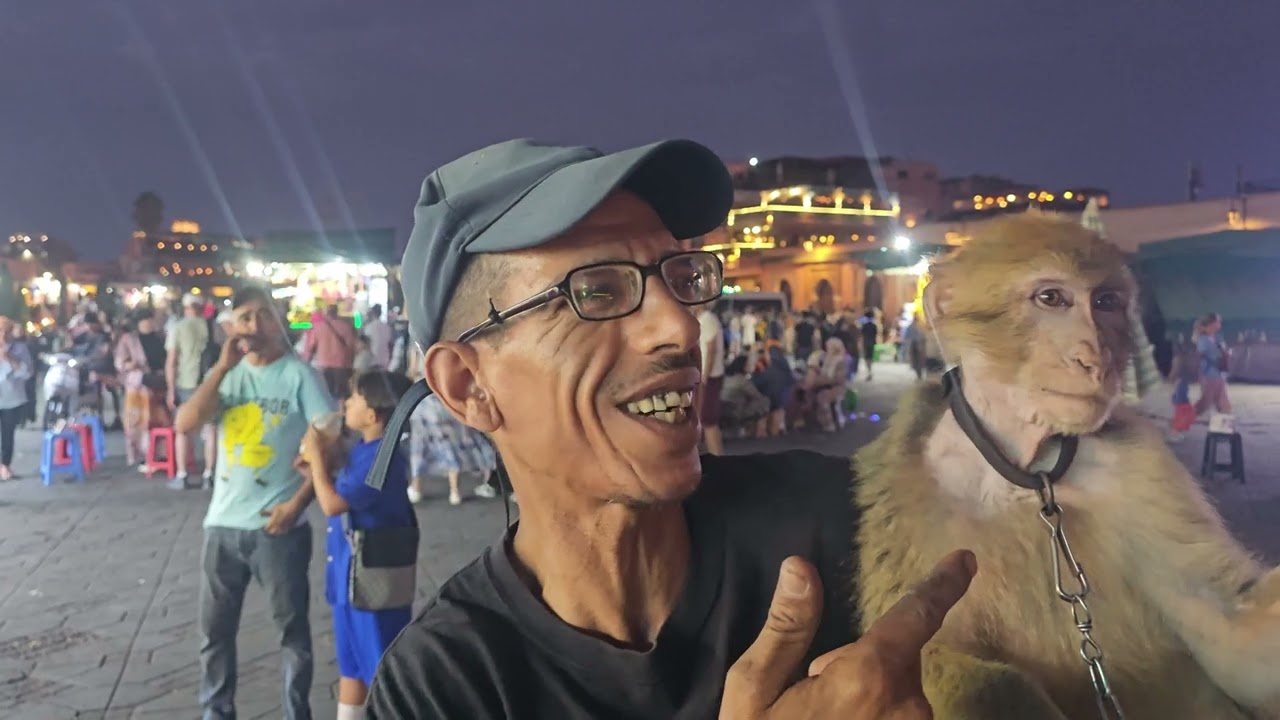 قرد ذكي يتبع صاحبه ويقوم بأشياء لا تُصدق في جامع الفنا بمراكش 🐒✨ | أشياء ما تتصورش !