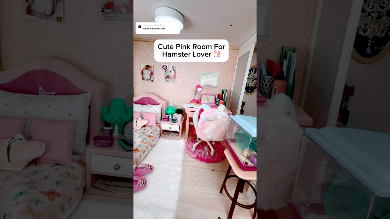 ASMR 🎀 Set Up 🎀 Cute Pink Bedroom With Miniature Toy  In Doll House #shortsfeed #shorts #asmr #toy