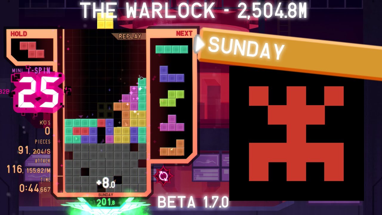 Quick Play 2 - The Warlock (Reworked), 2,504.8m by Sunday - TETR.IO High Level Replays