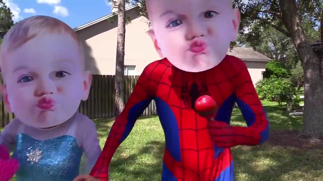 Crying Baby loses her lunch w  Spiderman, Police Baby, ariel mermaid, catwoman, frozen elsa