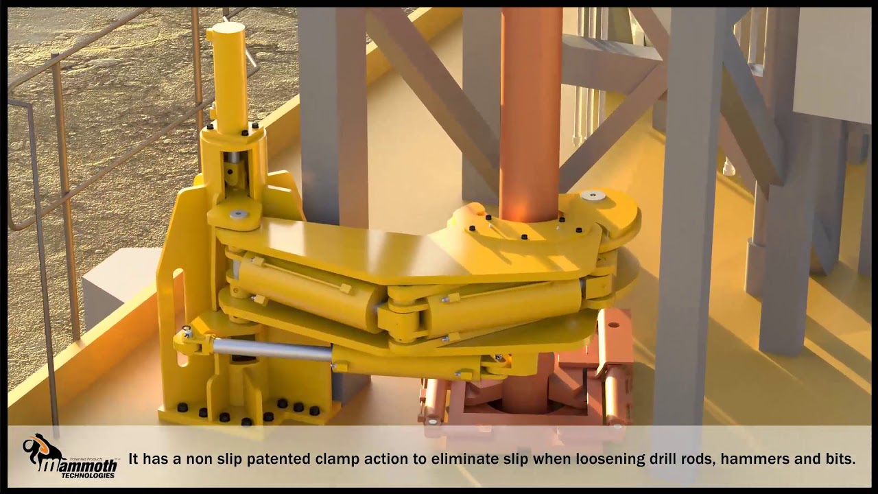 Mammoth Technologies Pit Viper 351 Breakout Wrench fitted to an Epiroc Pit Viper 351 Drill Rig