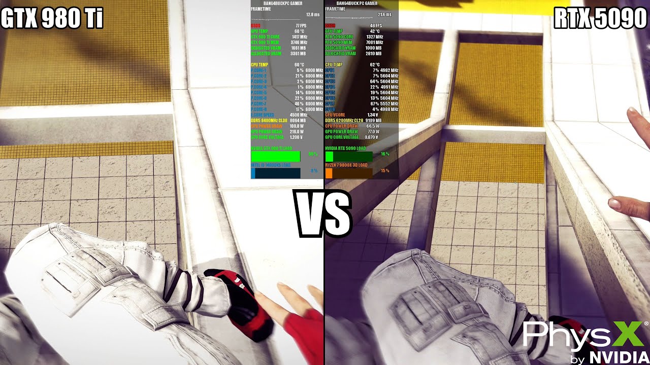PhysX 32 Bit Benchmark, Mafia 2 & Mirrors Edge, GTX 980 Ti VS RTX 5090 4K