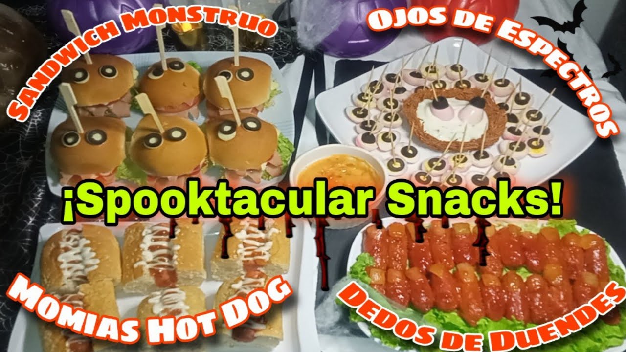 🔴 4 IDEAS DE COMIDA #BOCADITOS o SNACKS para HALLOWEEN 🎃 Recetas RÁPIDAS Y FÁCILES #snacks #treats