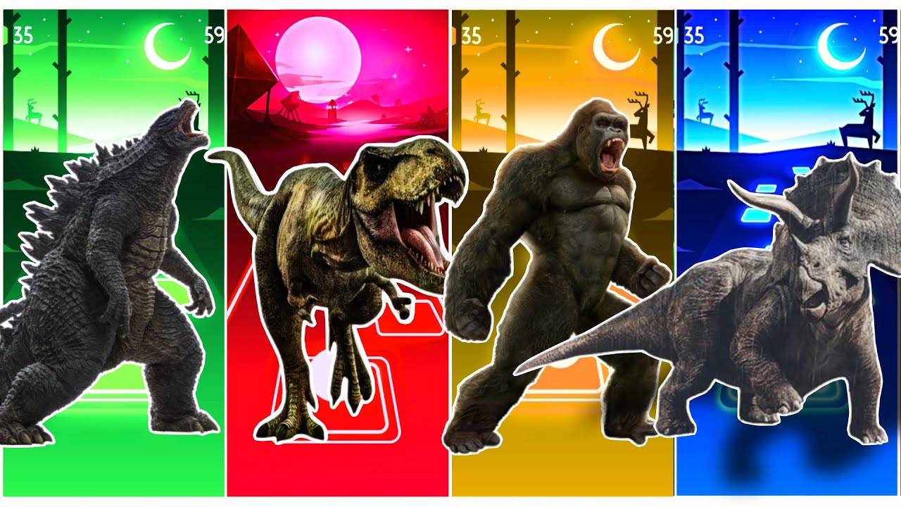 Godzilla 🆚 Tyranasaurus 🆚 King Kong || Coffin Dance Song Tiles Hop Edm Rush