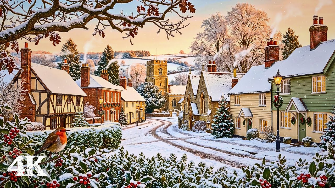 Peaceful Winter Dream Village | A Delightful New Year Welcomes You Gently with Soft Birds & Snowfall