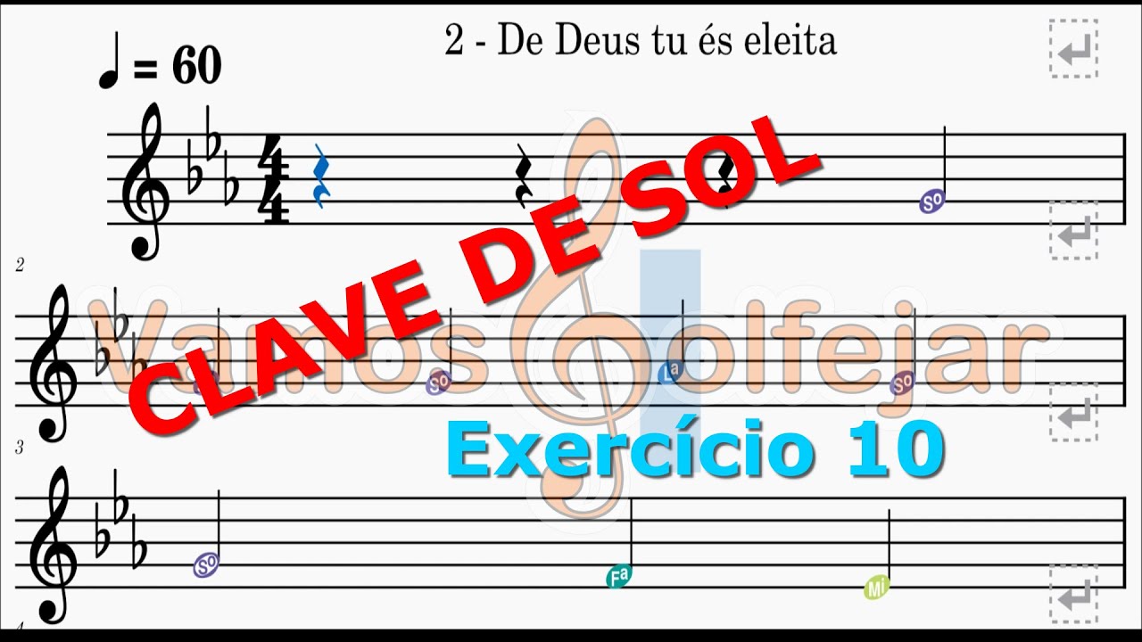 Lendo Notas Musicais na Clave de Sol - Exercício 10 Hino 2