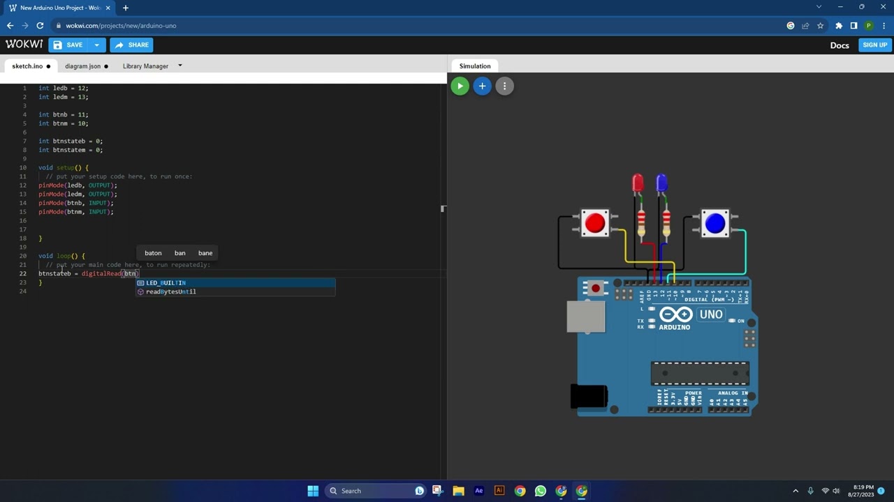 Learn Arduino Programming Language with WOKWI Turning on Lights with a Button