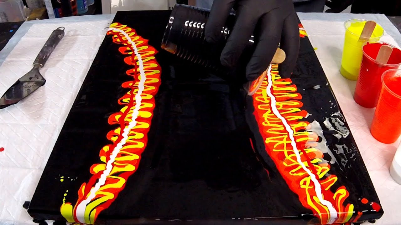 Acrylic Pour Painting - Hot Fire Paint Pouring Fluid Art
