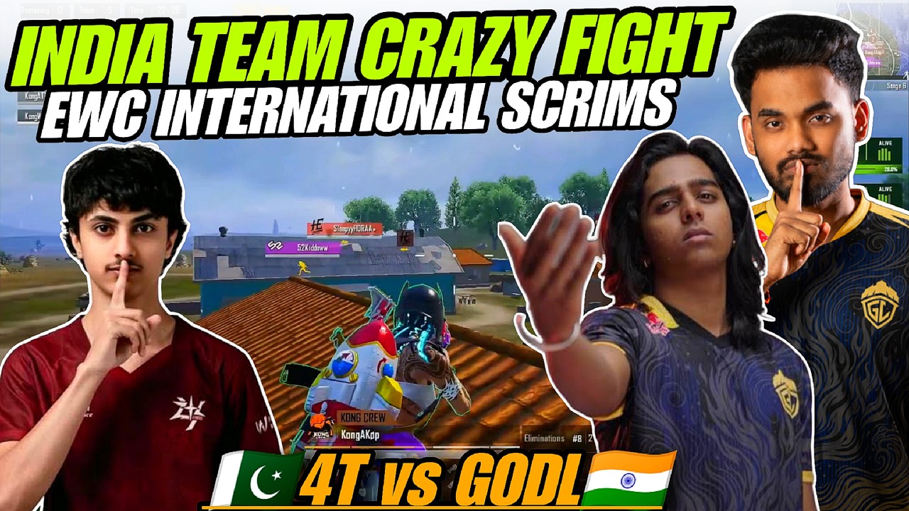 India Team GodLike🇮🇳 vs 4T🇵🇰 Pure 4v4 Fight in International Scrims 🔥 KONG CREW & DSG EWC Scrims