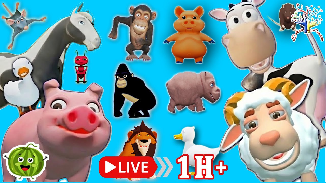 🔴⏰ Animal Sounds Song | Old MacDonald's Farm & Hickory Dickory Dock! | 1 Hour Live | EduFam 🐮🕰️✨