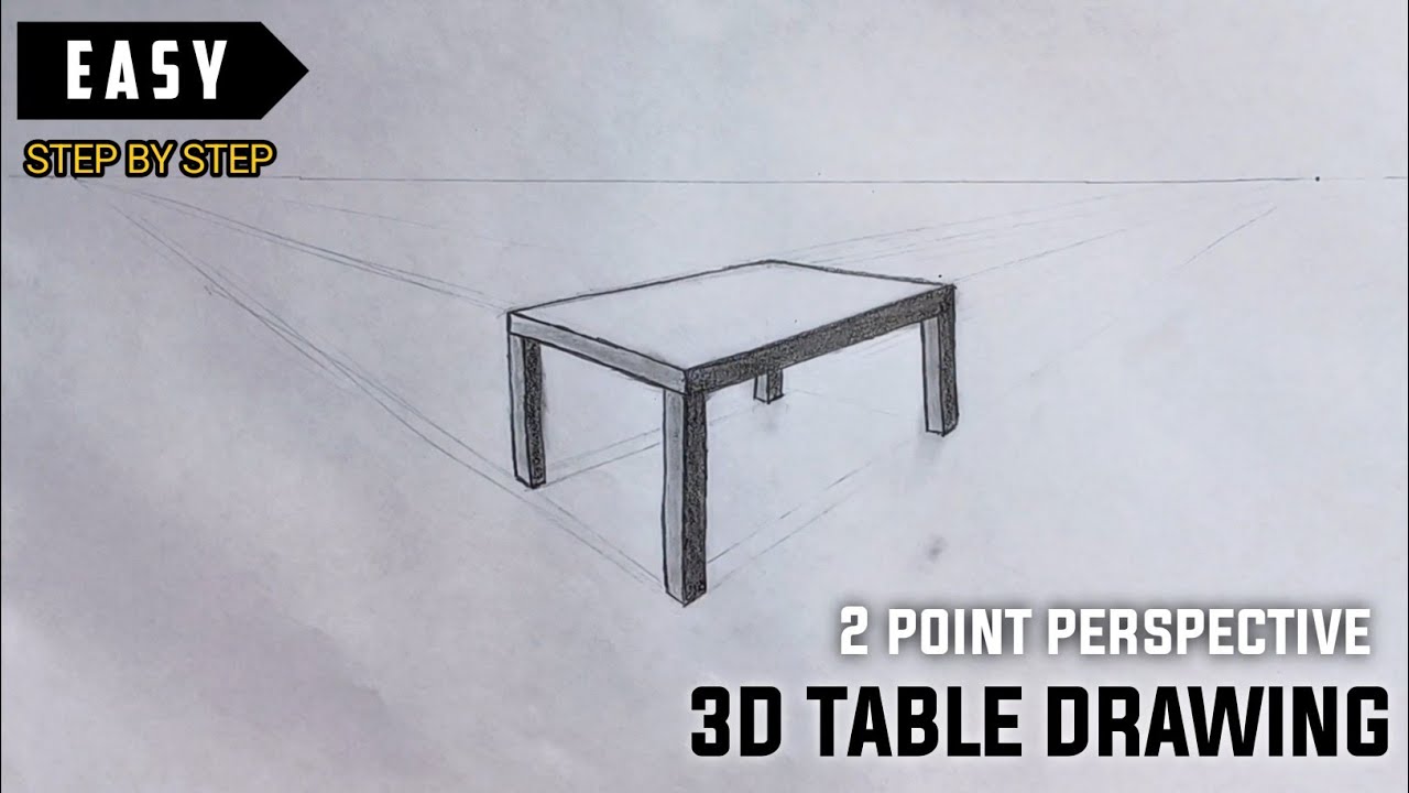 2 Point Perspective Drawing Tutorial | Realistic 3D Table Step by Step