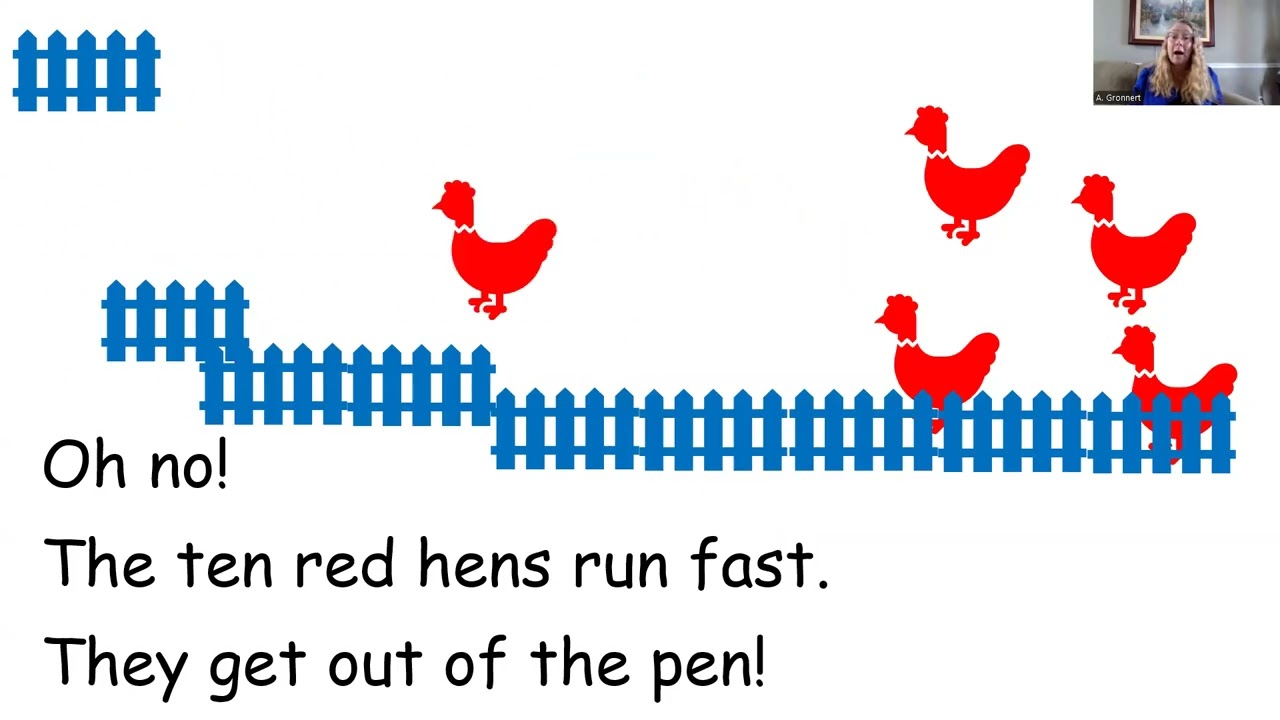 Ten Red Hens Decodable reader for short e written by Mrs. Gronnert