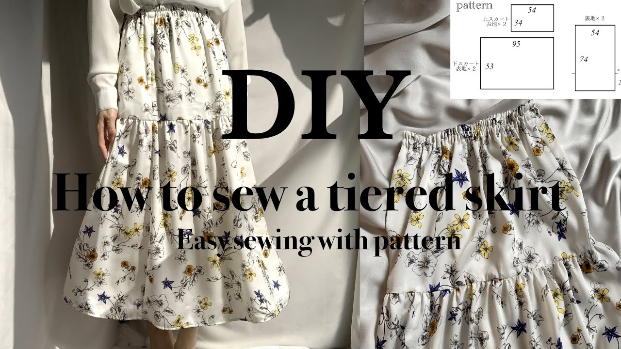 DIY/服作り/四角く切ってまっすぐ縫う簡単ティアードスカート作り方/How to make a tiered skirt/Easy sewing