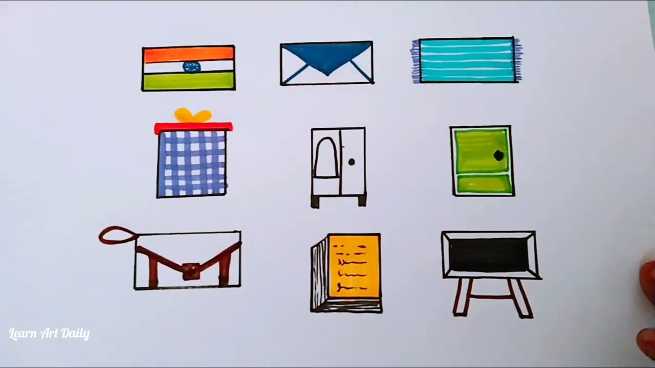 How to draw rectangular shape objects | easy drawings | shape drawings
