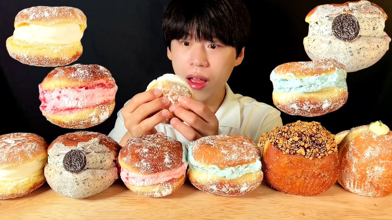SUB)노티드도넛 먹방 asmr 크림 듬~뿍 미니미니 도넛 CREAM DOUGHNUT MUKBANG