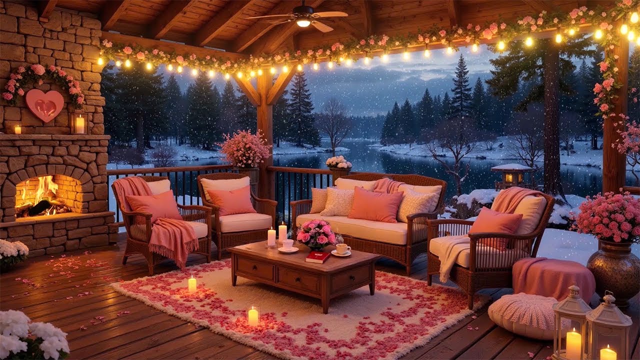 🌹Cozy Valentine Night ❤️ Fireplace, Roses & Smooth Jazz