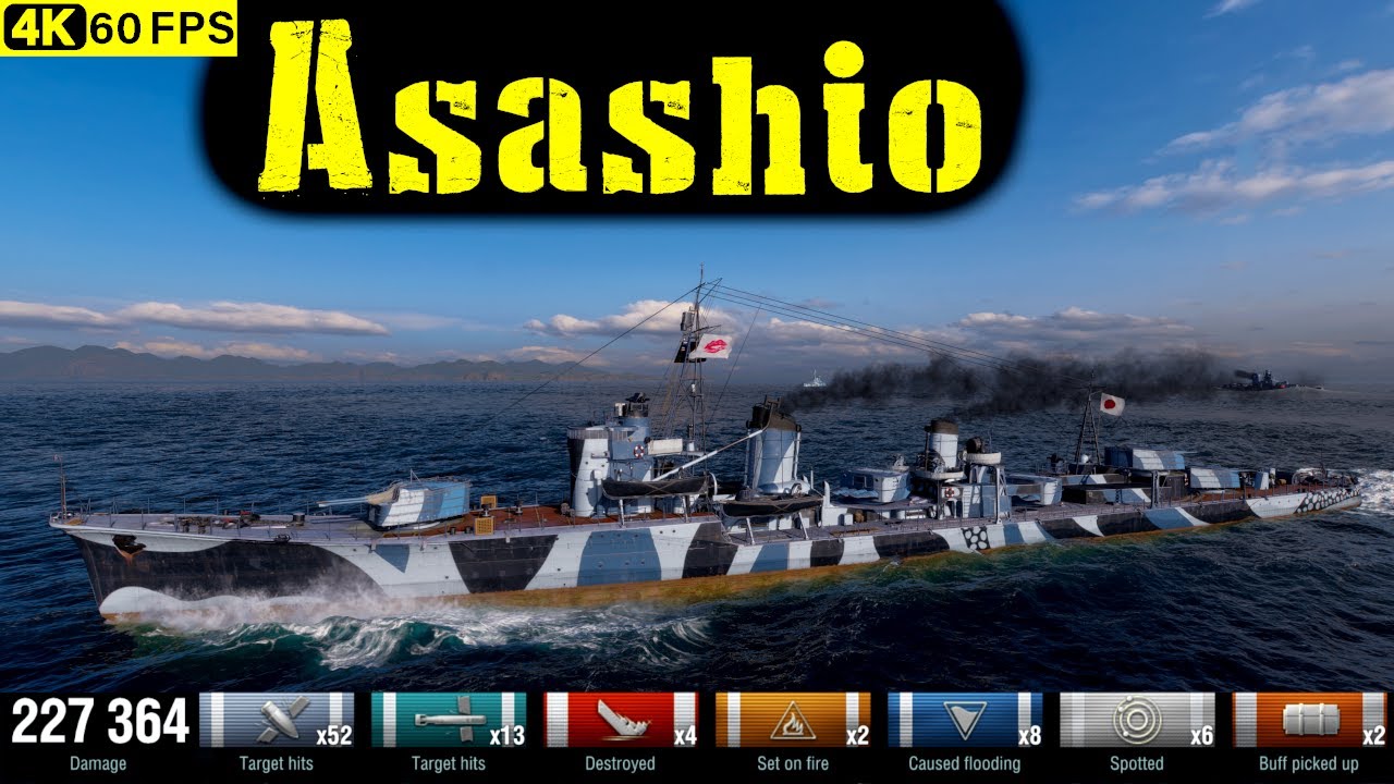 World of Warships Asashio Replay - 4 Kills 227.4K DMG(Patch 12.8.0)