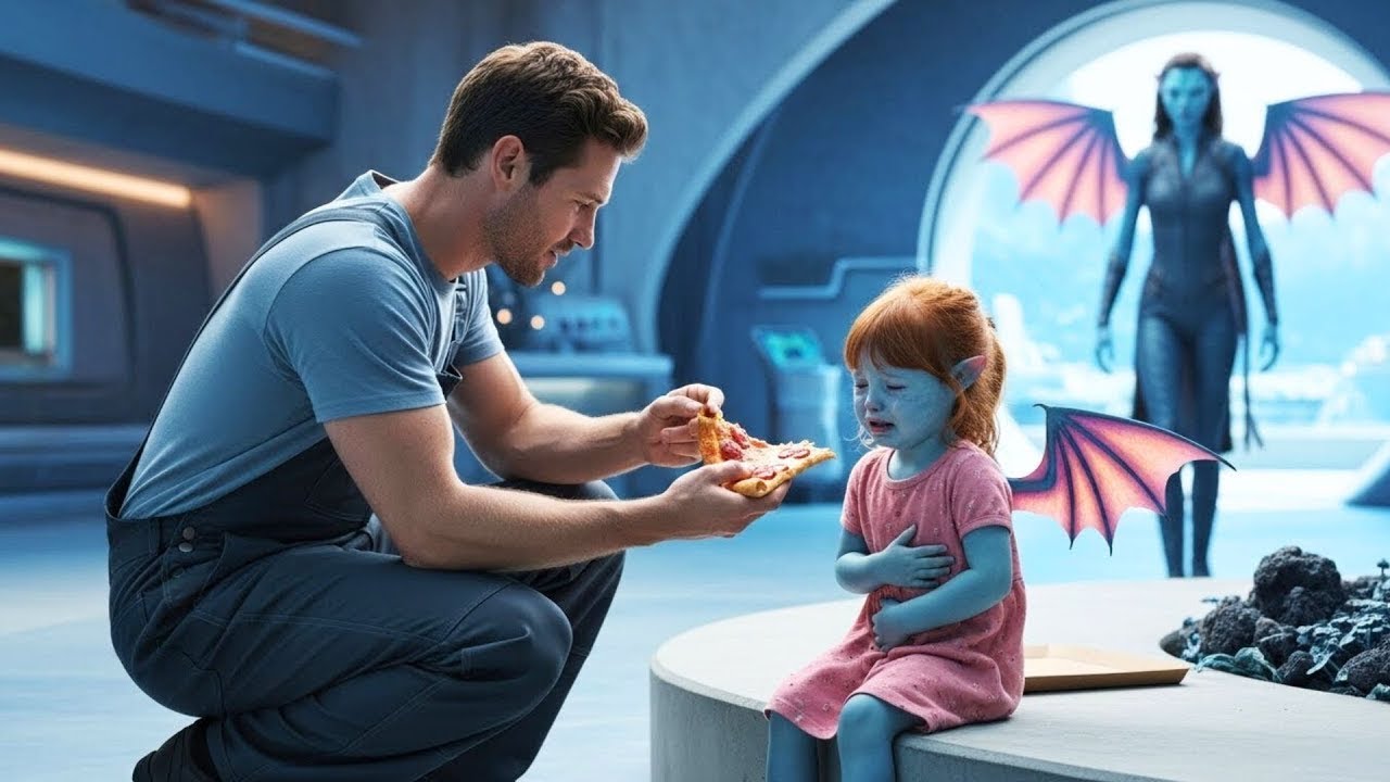 “Sir, I can’t eat,” said the little alien dragon,but the human single dad janitor gave her his pizza