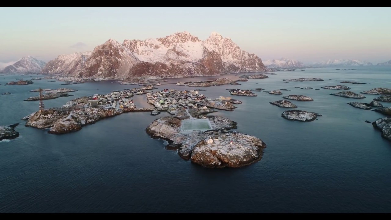 Fly over Lofoten Henningsvaer (4K) - January 2018
