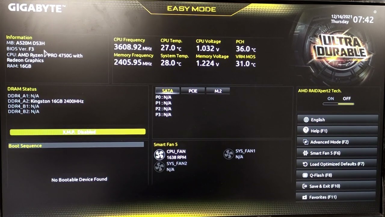 Actualización de Bios para Ryzen 5000, tarjeta madre Gigabyte A520M DS3H
