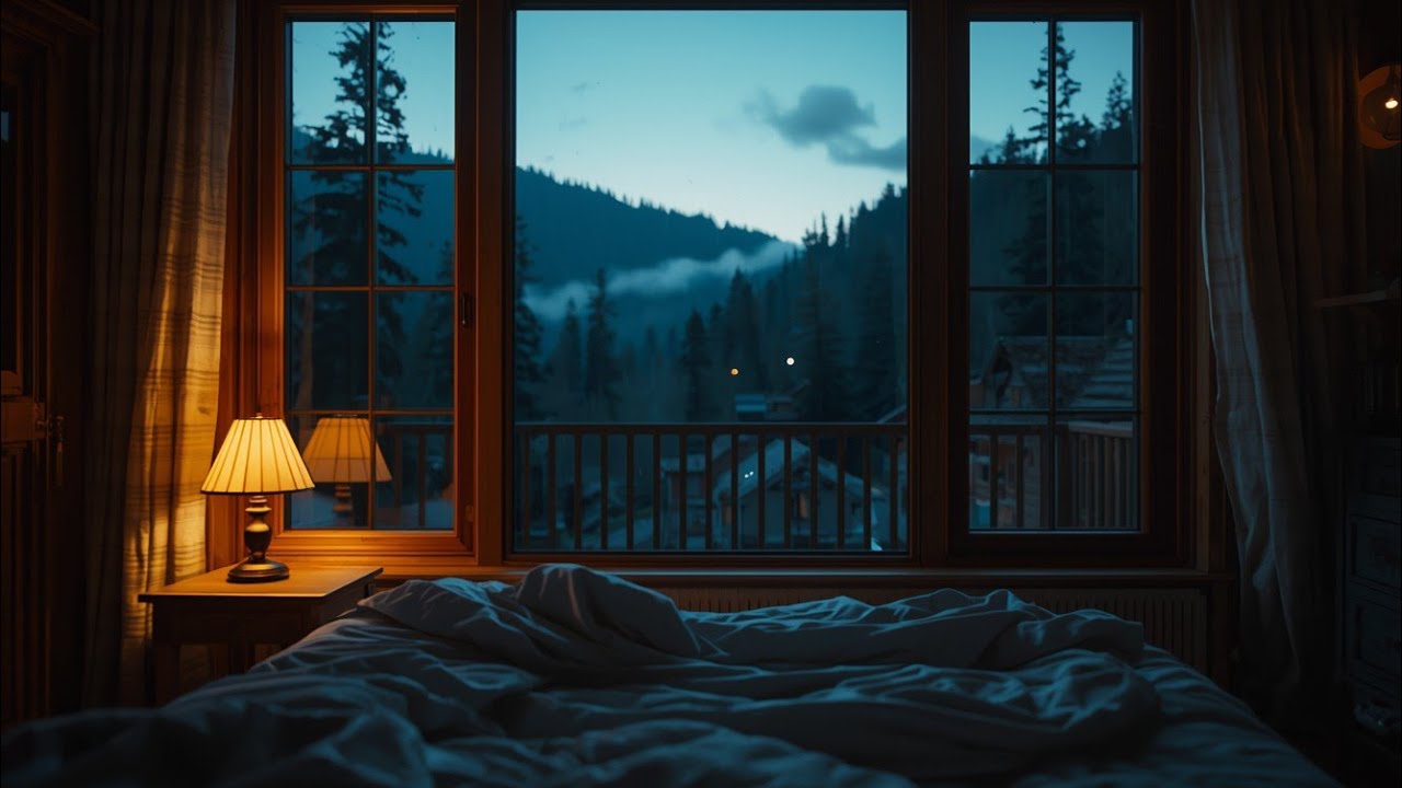 Heavy Rain on Window at Cozy Mountain Cabin | Dark Bedroom Sleep Ambience