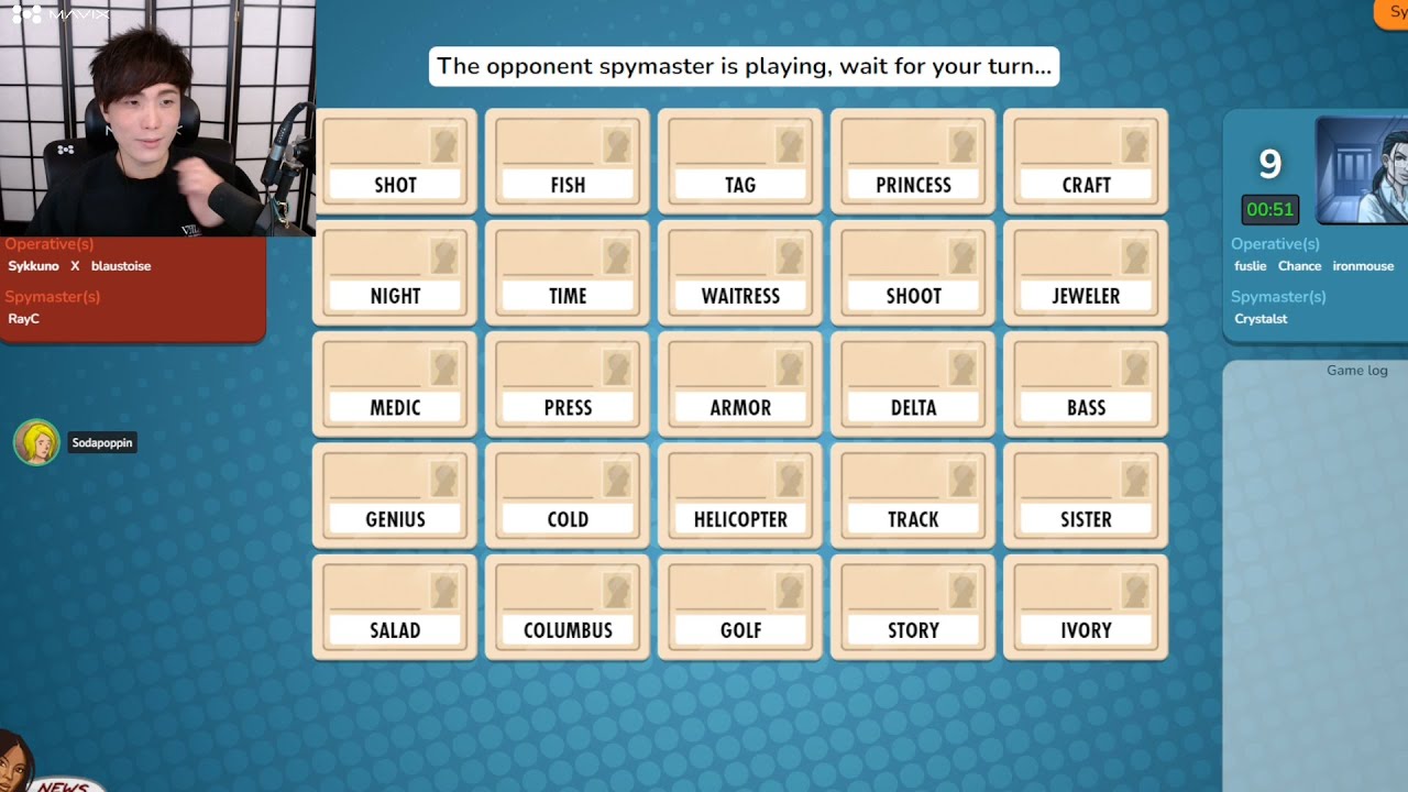 Sykkuno tries Codenames with xQc , Buddha, Sodapoppin , Blaustoise , Fuslie , Ray C. and Ironmouse