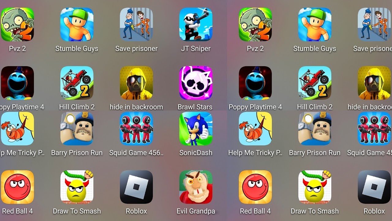 Roblox,Poppy Playtime 4,Save Prisoner,Help Me Tricky Puzzle,Stumble Guys,Squid Game 456,Sonic Dash.
