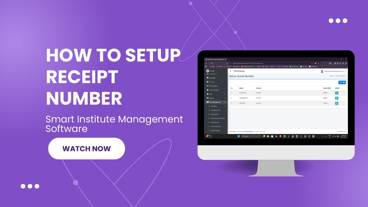 How to Setup Receipt Numbers Smart Institute Management Software.