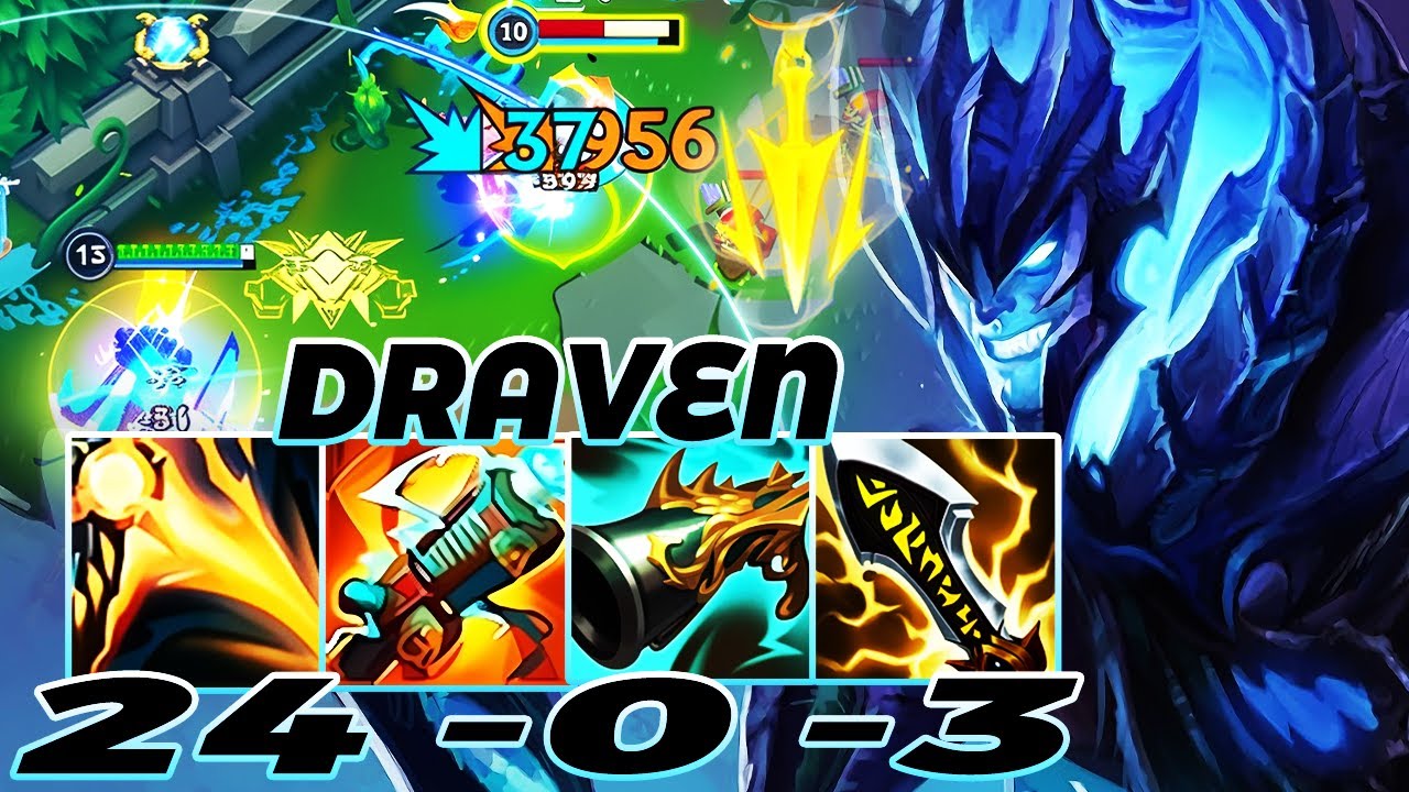 WILD RIFT DRAVEN ADC GAMEPLAY | 24 -0 -3 MVP | DRAVEN BUILD RUNES