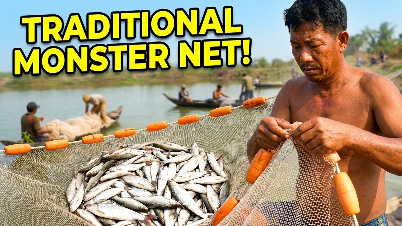 Village Net Fishing | Traditional Fishing Technique Amazing