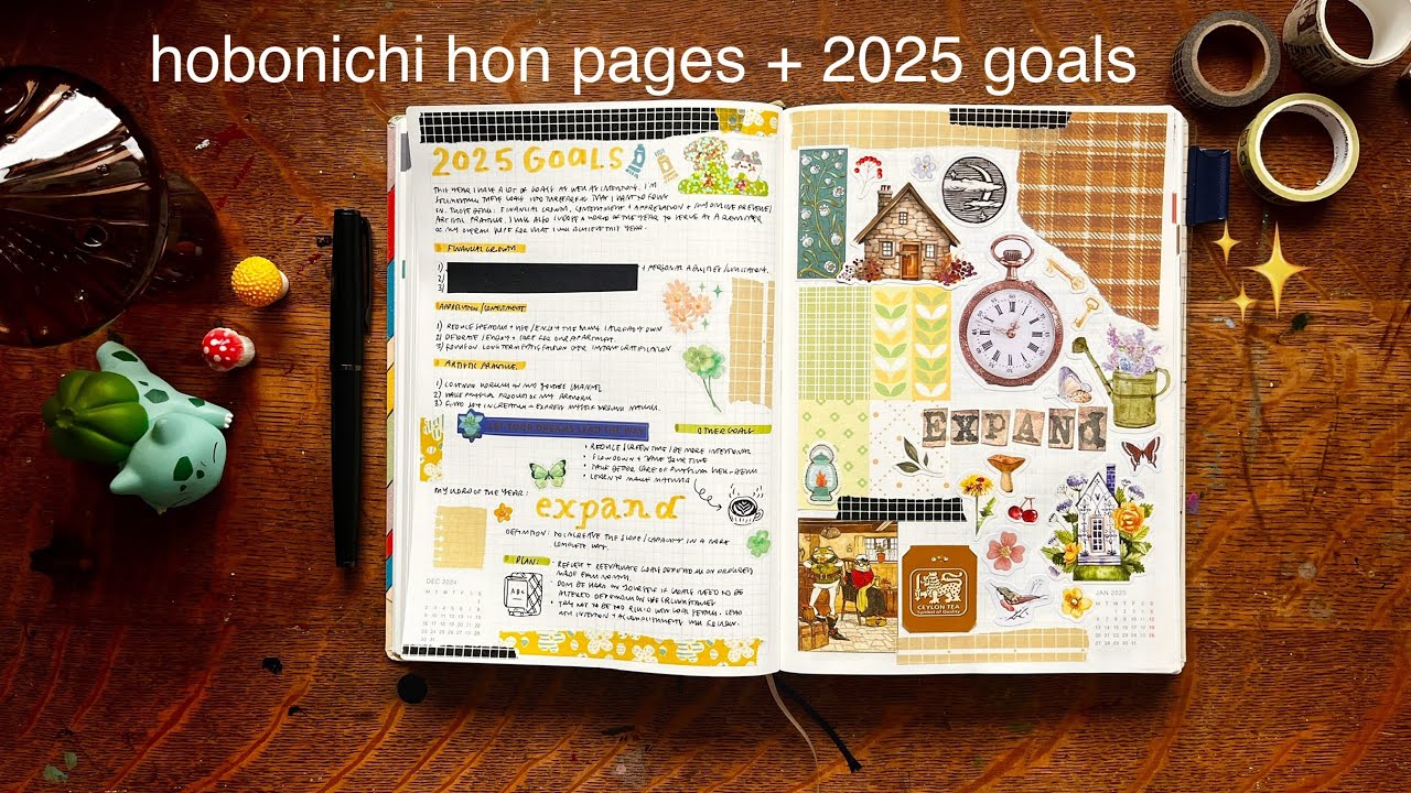 first few pages in my hobonichi hon + 2025 goals/vision board ⋆·˚ ༘ *