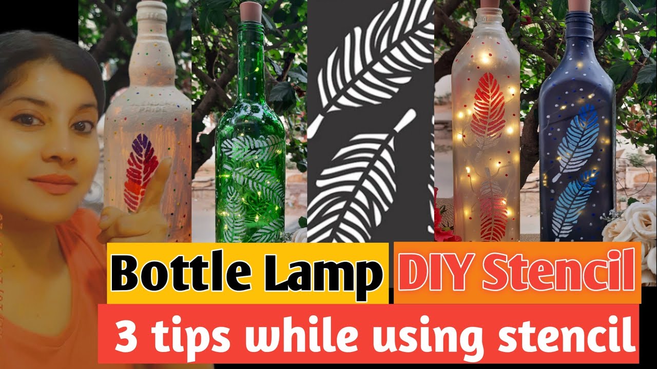 3 Tips To Use Stencil/How To Use Stencil On Glass Bottle/Bottle Art/Bottle Craft/Bottle Lamp/Stencil
